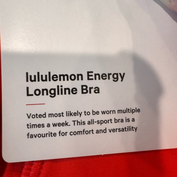 NWT Lululemon Energy Longline Bra Med Support Red Glow Size 12 - Picture 6 of 7